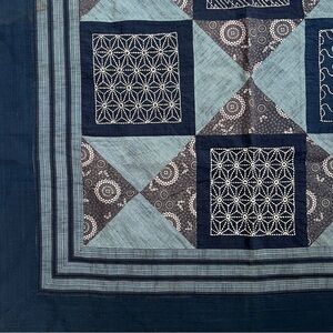 Vintage Japanese Sashiko Indigo Blue Hand Stitched Quilt Coverlet Tablecloth